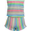 Multi Color Striped Bandeau Romper with Glittery Pink Bow - Jumpsuits - 4