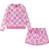 Tween Girls Terry Pull-Over & Short Set, Checkered Bow - Mixed Apparel Set - 1 - thumbnail