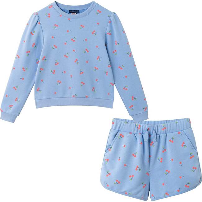 Tween Girls Crewneck Sweatshirt & Short Set, Cherry Print