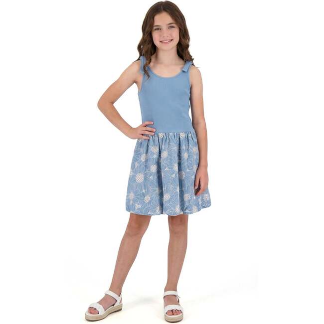 Tween Girls Rib Knit Bow Shoulder Dess, Floral Eyelet