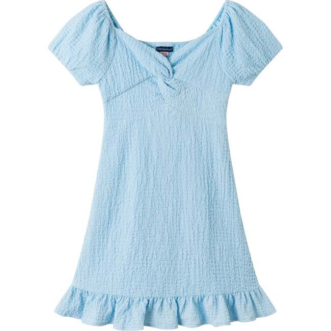Tween Girls Textured Twist-Front Puff Sleeve Dress, Blue Twist