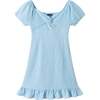 Tween Girls Textured Twist-Front Puff Sleeve Dress, Blue Twist - Dresses - 1 - thumbnail