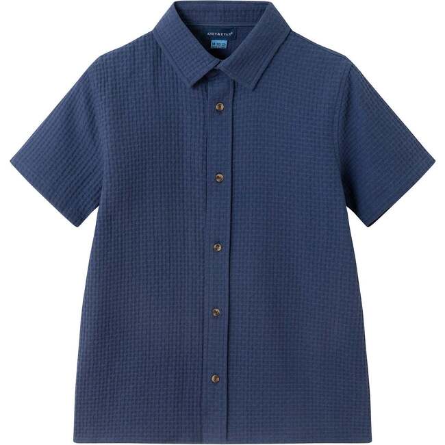 Tween Boys Basket Weave Buttondown Shirt, Navy