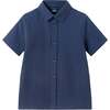 Tween Boys Basket Weave Buttondown Shirt, Navy - Button Downs - 1 - thumbnail