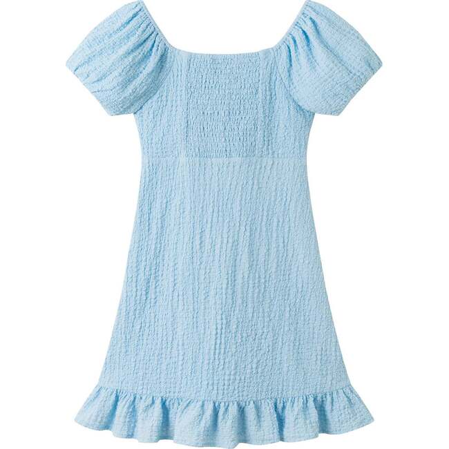 Tween Girls Textured Twist-Front Puff Sleeve Dress, Blue Twist