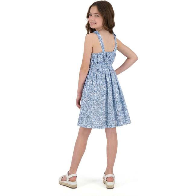 Tween Girls Floral Printed Dress W. Back Cutout, Blue Floral - Dresses - 3