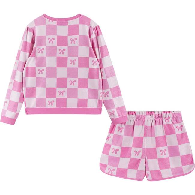 Tween Girls Terry Pull-Over & Short Set, Checkered Bow - Mixed Apparel Set - 4