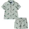 Infant Boys Short Sleeve Cabana Set, Green Stripe Dino - Mixed Apparel Set - 1 - thumbnail