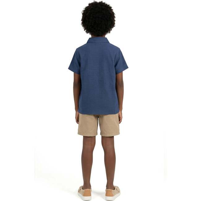 Tween Boys Basket Weave Buttondown Shirt, Navy - Button Downs - 3