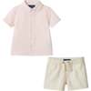 Infant Boys Puckered Buttondown & Shorts Set, Coral Breeze - Mixed Apparel Set - 1 - thumbnail