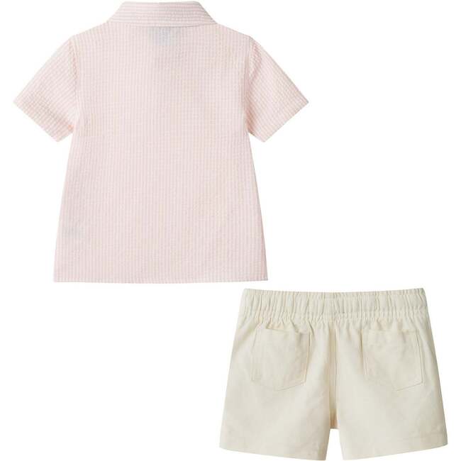 Infant Boys Puckered Buttondown & Shorts Set, Coral Breeze