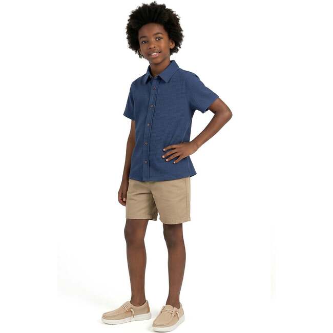 Tween Boys Basket Weave Buttondown Shirt, Navy - Button Downs - 4