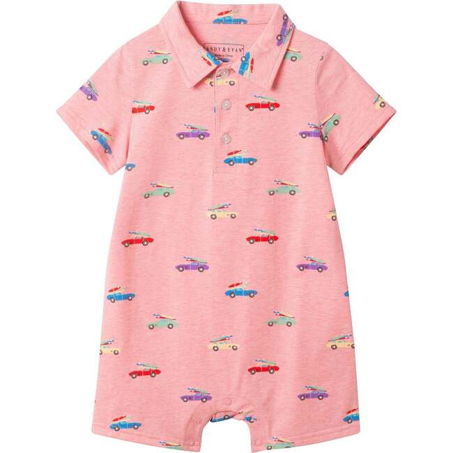 Infant Boys Polo Romper, Coral Cars