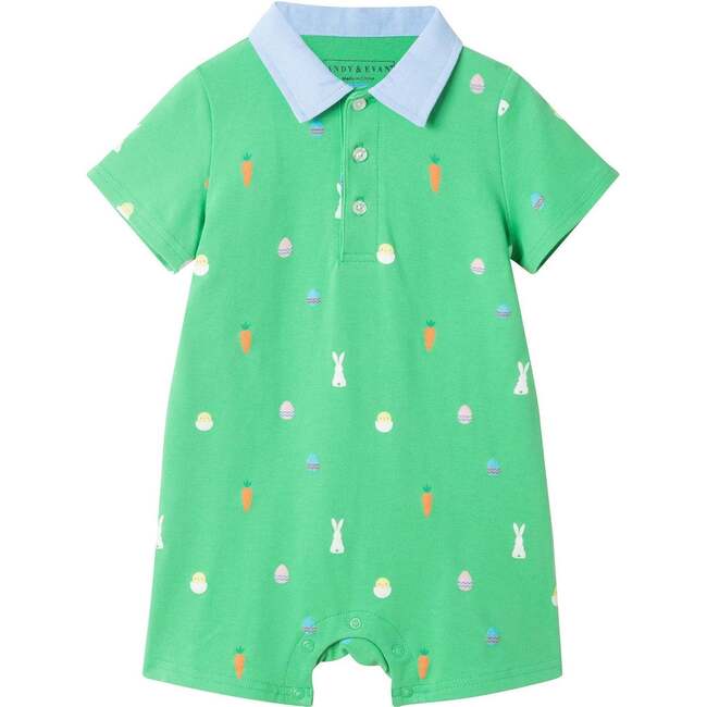 Infant Boys Printed Polo Romper, Bunny & Carrot