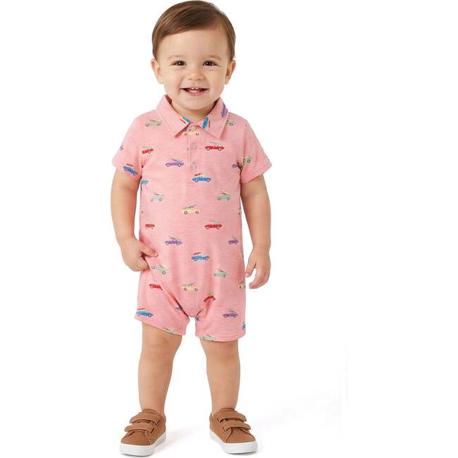 Infant Boys Polo Romper, Coral Cars