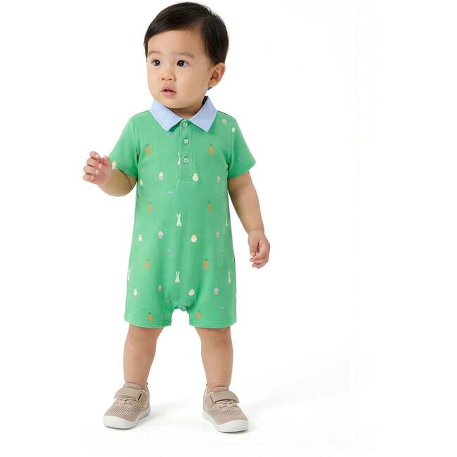 Infant Boys Printed Polo Romper, Bunny & Carrot