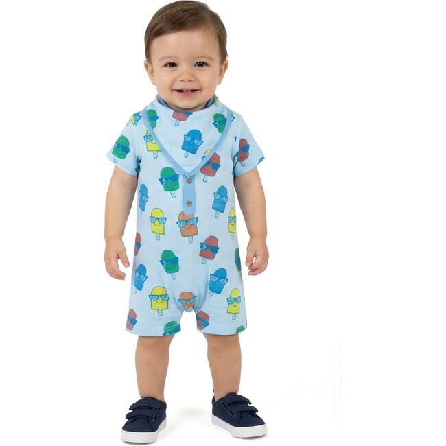 Infant Boys Henley Romper & Bib Set, Blue Ice-Pops