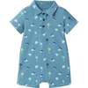 Infant Boys Blue Printed Baby Polo Romper, Blue Palm - Rompers - 1 - thumbnail