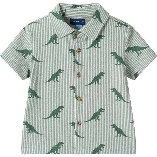 Infant Boys Short Sleeve Cabana Set, Green Stripe Dino - Mixed Apparel Set - 4