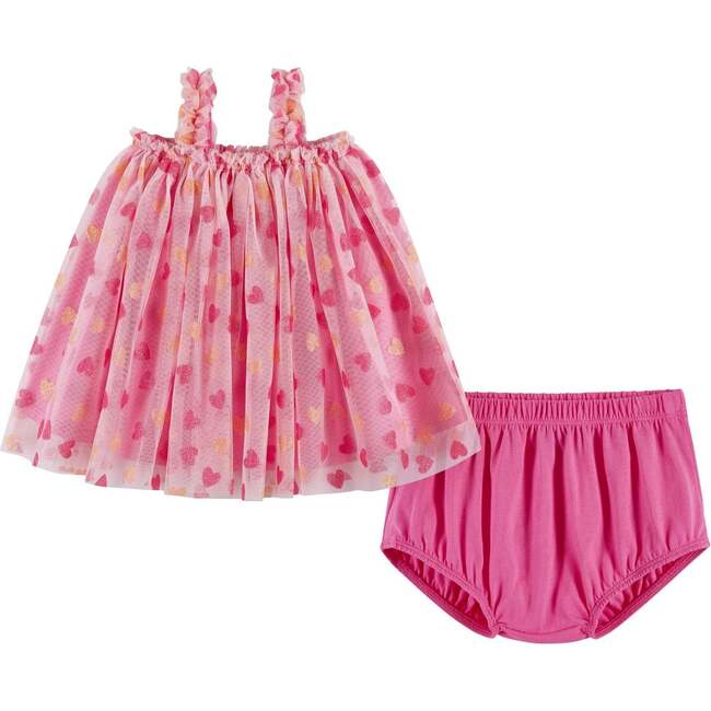 Infant (3-9 Months) Girls Tulle Dress & Bloomer Set, Glitter Hearts