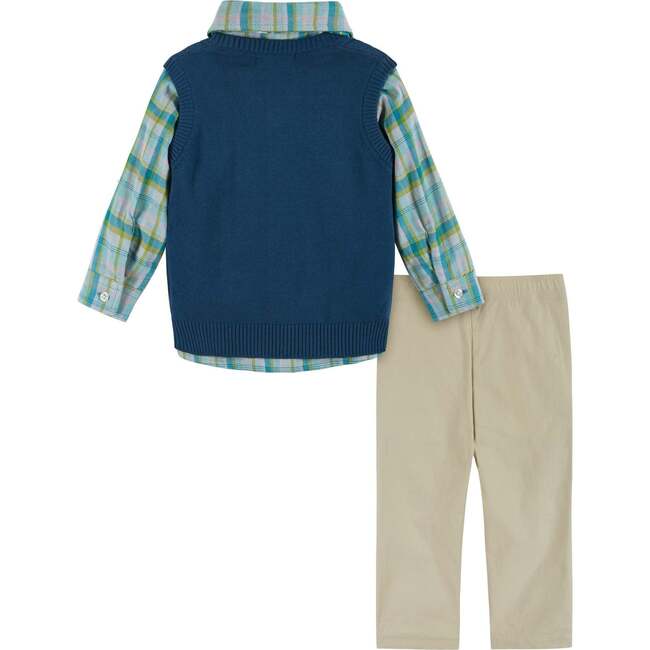 Infant Boys 4-Piece Vest Set, Navy & Khaki Plaid