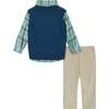 Infant Boys 4-Piece Vest Set, Navy & Khaki Plaid - Mixed Apparel Set - 2