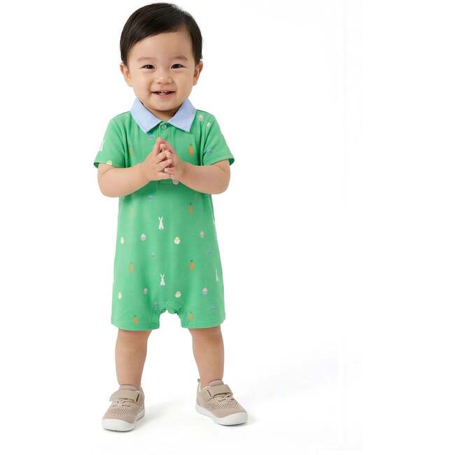 Infant Boys Printed Polo Romper, Bunny & Carrot - Rompers - 4
