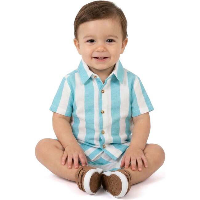 Infant Boys Airy Oxford Set, Green Stripe