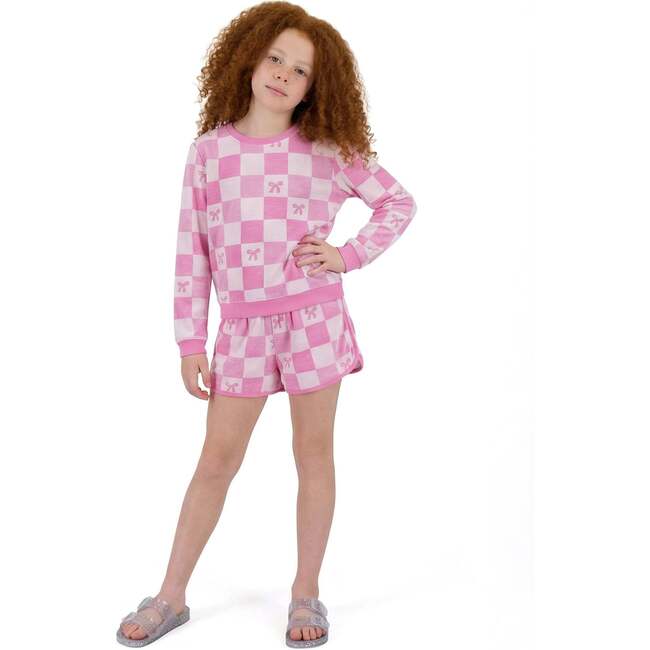 Tween Girls Terry Pull-Over & Short Set, Checkered Bow - Mixed Apparel Set - 8