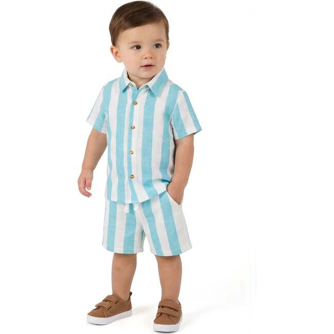 Infant Boys Airy Oxford Set, Green Stripe - Mixed Apparel Set - 3