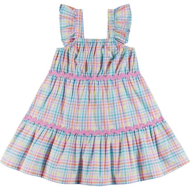 Girls Tiered Dress, Pastel Plaid