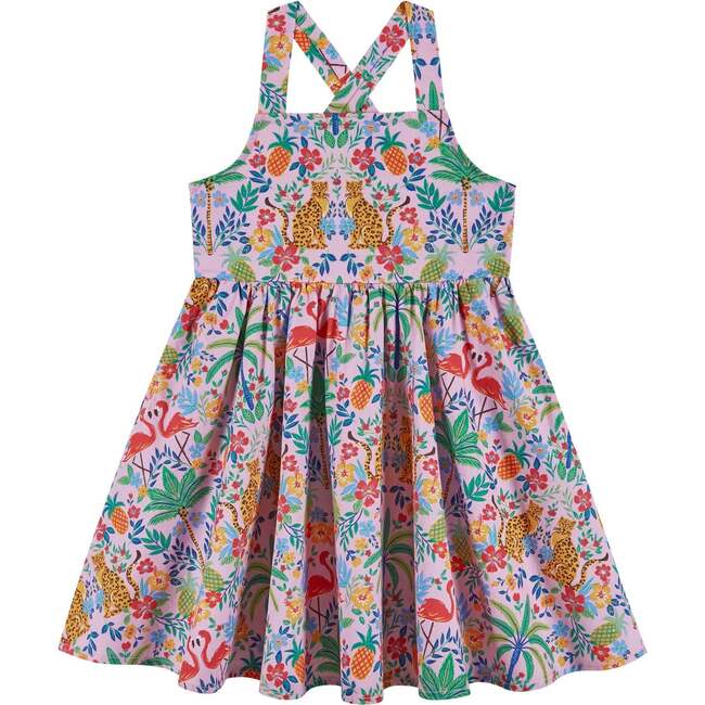 Girls Textured Cotton Poplin Dress, Pink Cheetah