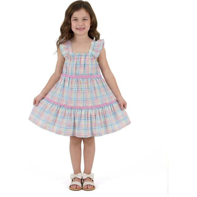 Girls Tiered Dress, Pastel Plaid