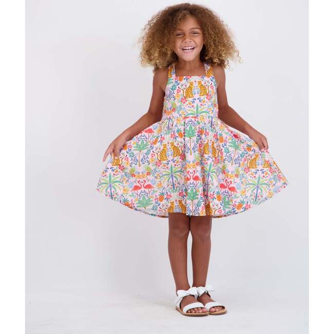 Girls Textured Cotton Poplin Dress, Pink Cheetah - Dresses - 4