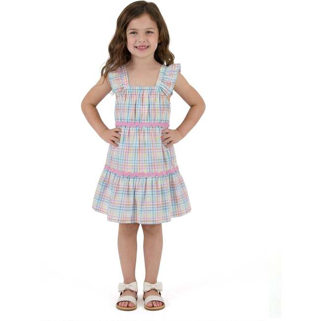 Girls Tiered Dress, Pastel Plaid - Dresses - 4