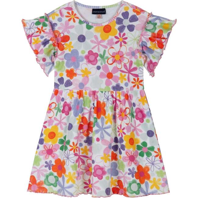 Girls Printed Rib Dress, Multicolor Floral