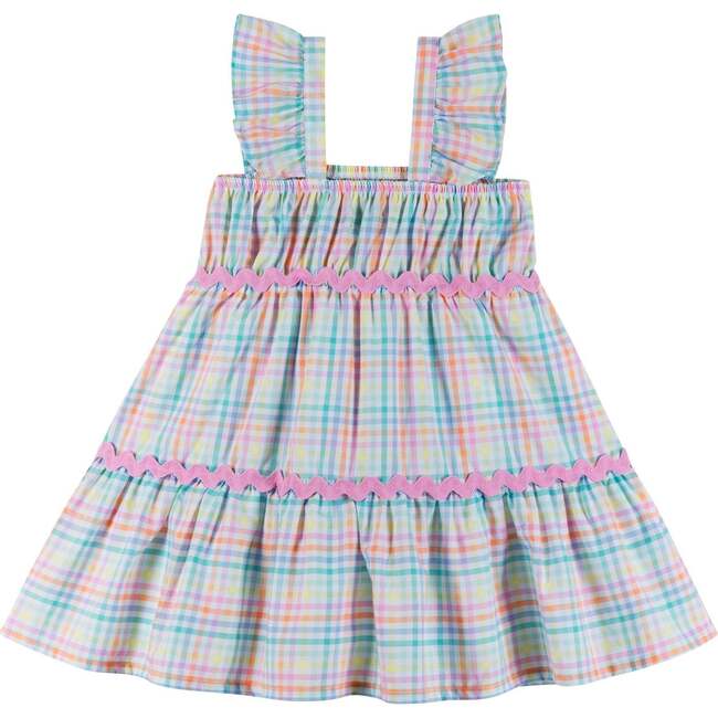 Girls Tiered Dress, Pastel Plaid - Dresses - 5