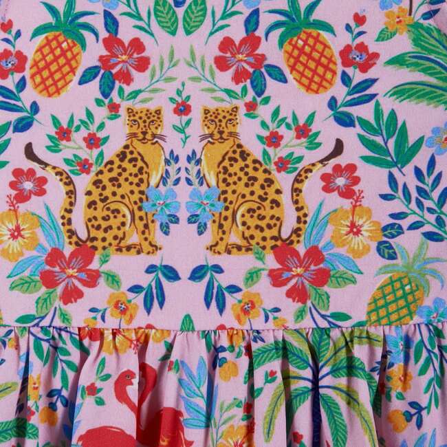 Girls Textured Cotton Poplin Dress, Pink Cheetah - Dresses - 5