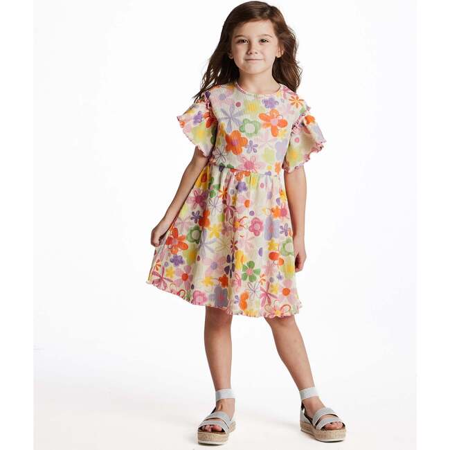 Girls Printed Rib Dress, Multicolor Floral