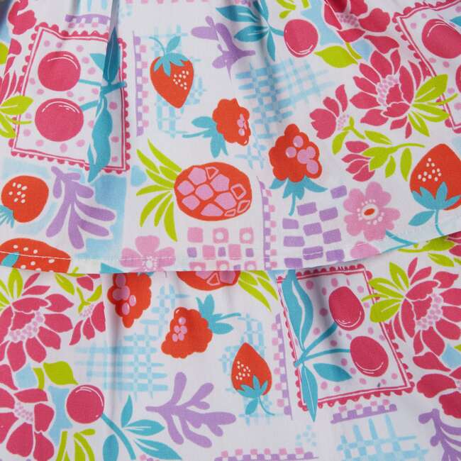 Girls Tiered Poplin Dress, White Strawberry - Dresses - 3