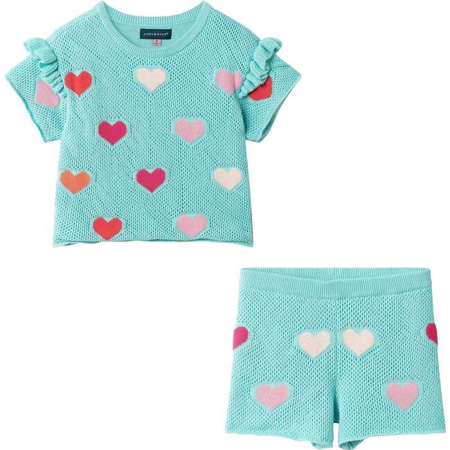 Girls Heart Crochet Set, Aqua Hearts
