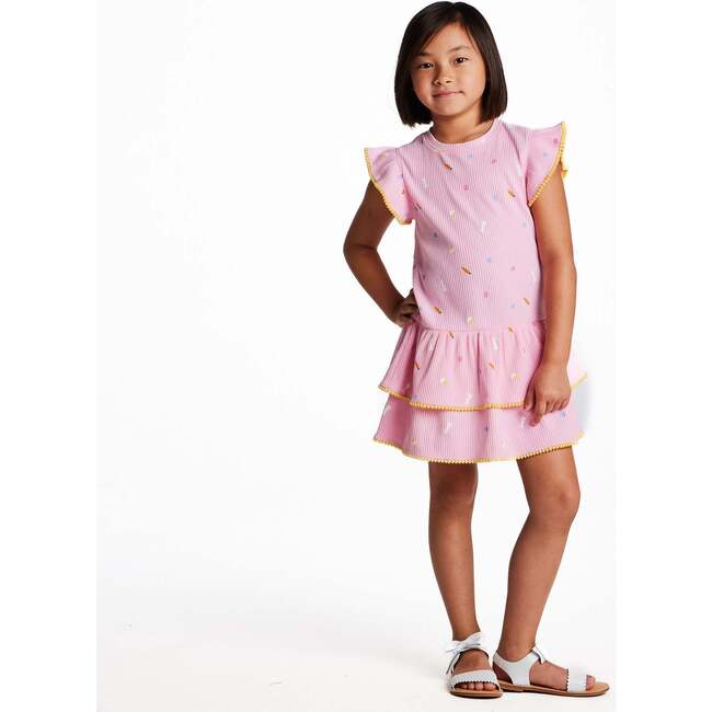 Girls Pink Rib Tiered Dress, Bunny Garden - Dresses - 3