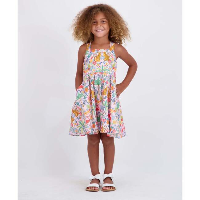 Girls Textured Cotton Poplin Dress, Pink Cheetah - Dresses - 7