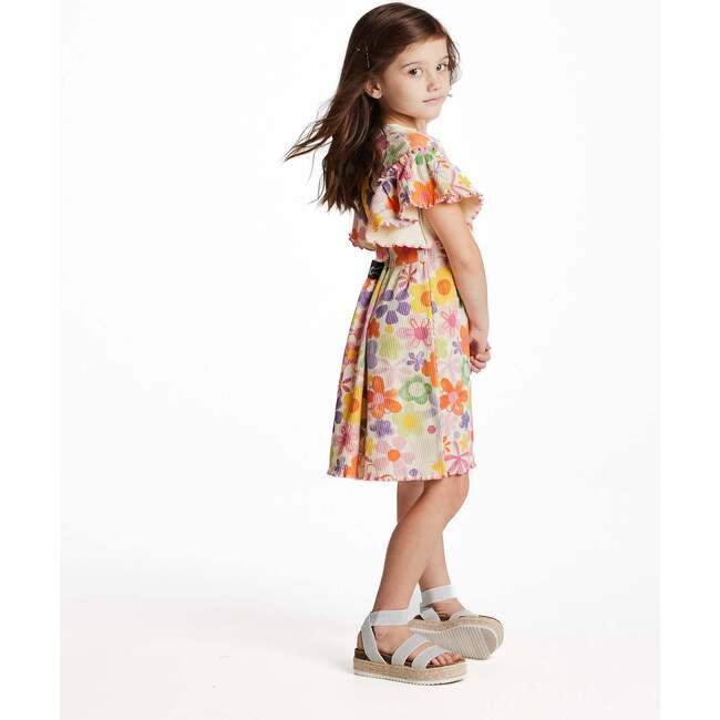 Girls Printed Rib Dress, Multicolor Floral - Dresses - 4