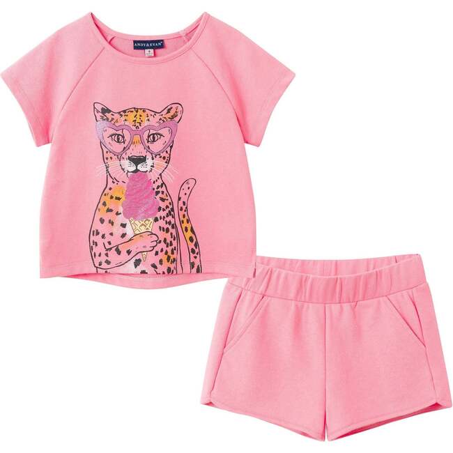 Girls French Terry Top & Short, Glitter Cheetah