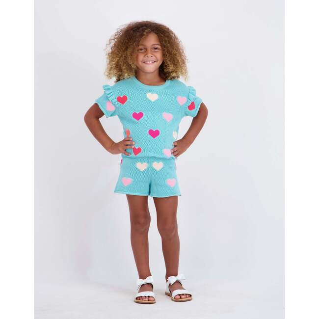 Girls Heart Crochet Set, Aqua Hearts - Mixed Apparel Set - 3