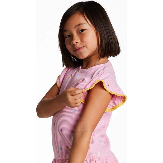 Girls Pink Rib Tiered Dress, Bunny Garden - Dresses - 4