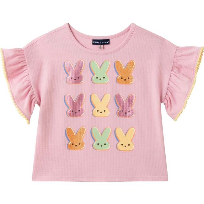 Girls Flutter Sleeve Graphic Tee, Pink Bunny