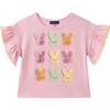 Girls Flutter Sleeve Graphic Tee, Pink Bunny - T-Shirts - 1 - thumbnail