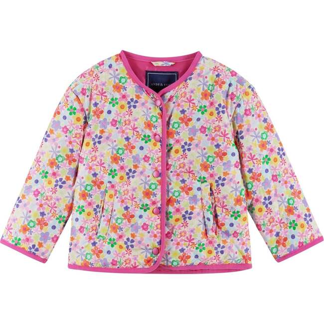 Girls Cream Bomber, Floral Print
